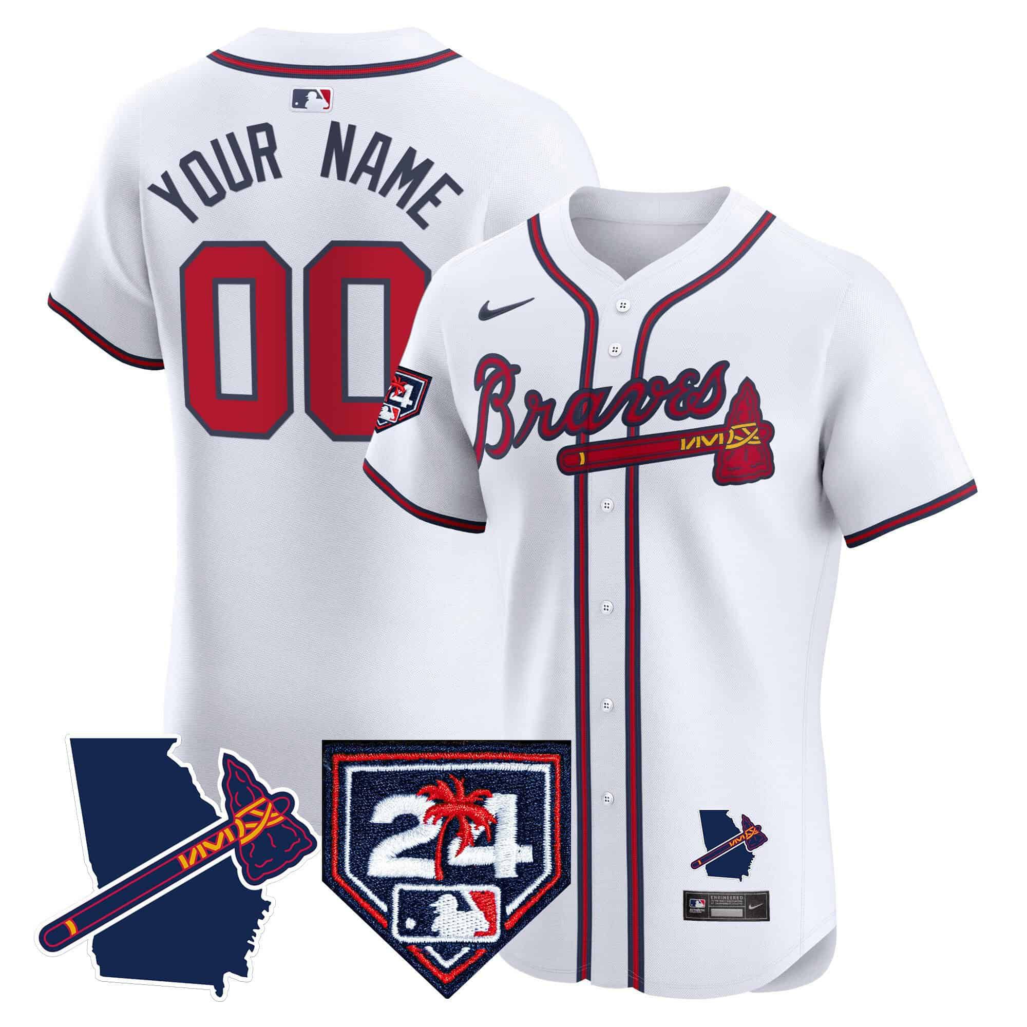 Men Atlanta Braves White Nike 2024 Spring Training & Georgia Patch Vapor Premier Elite Custom MLB Jersey style 1->customized mlb jersey->Custom Jersey